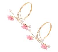 GALPADA 2pcs Adjustable Pearl Bracelet Floral Arm Cuff Floral Bracelet Upper Arm Jewelry Flower Armlet Boho Jewelry Flowers Pearls for Women Metal Pink