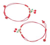 GALPADA 2pcs Adjustable Red Rope Braided Friendship Bracelets for Girls and Sisters, Stylish Alloy Material with Distinctive Cherry Design, for Daily Wear and Travel