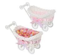 GALPADA 2pcs Adorable Cart Shape Woven Storage Basket for Shower and Wedding Decoration Multi Function Candy and Flower Holder for Parties and Present