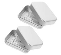 GALPADA 2pcs Aluminium Self Draining Soap Dish with Lid Large Rectangular Metal Soap Tray Dual Layer Design for Bathroom and Travel Storage