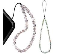 GALPADA 2pcs Artificial Crystal Bead Mobile Phone Chain Lightweight Nylon Phone Wrist Strap for Women Anti-lost Cellphone Charm Accessories in Purple and Green