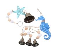 GALPADA 2pcs Beach Wall Decor Wind Chimes Coastal Sea Horse Star Wooden Ornaments with Metal Bells for Indoor Outdoor Rustic Nautical Hanging Decoration