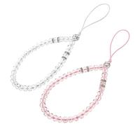 GALPADA 2pcs Beaded Phone Hanging Rope Wrist Strap Mobile Lanyards for All Phones Creative Crystal Chains in White Pink Lost Handheld Accessories