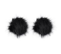 GALPADA 2Pcs Black Faux Plush Balls 8-9Cm Elastic Band, Decorative Pom Poms for Hats, Bags, Shoes, and Clothing Accessories