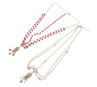 GALPADA 2pcs Boho Party Hair Accessories Head Chain with Pearls and Rhinestones, Handcrafted Lightweight Metal and Plastic Bridal Wedding Hair Jewelry for Halloween Festival and Prom