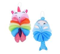 GALPADA 2pcs Cartoon Bath Loofah Soft Body Scrubber for Gentle Exfoliating Bath Sponge with Rich Bubbles Fun Shower Balls Blue Girl Pink Unicorn