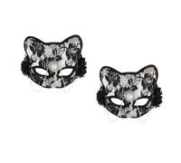 GALPADA 2pcs Cat Half Face Lace with Rhinestone Tassels Halloween | Black Elegant Design, Breathable Gentle Fit, Chic Mysterious Style, for Women Attending Cosplay, Festivals, Evening Gowns