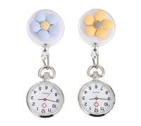 GALPADA 2pcs Clip-on Nurse Pocket Watch Retractable Hanging Watch with Flower Design for Nurses and Students Lightweight for Exams and Daily Use