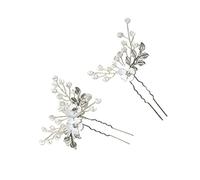 GALPADA 2pcs Crystal Floral Hair Sticks Silver Hair Pins Handmade Beaded Chinese Clips for Women Bridal Wedding Accessories