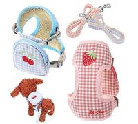 GALPADA 2pcs Dog Harness Backpack Leash for Small Dogs Removable Vest Adjustable Straps Blue Cherry and Pink Strawberry for Outdoor Activities