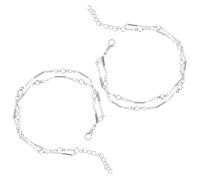 GALPADA 2pcs Double Layered Anklet Foot Chains for Women Unique Metal Tube Design Foot Jewelry Elegant Silver Anklets for Beach Parties Weddings and Daily Wear