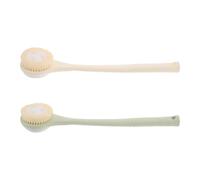 GALPADA 2pcs Double-Sided Long Handle Bath Brush with Soft Nylon Bristles and Exfoliating Scrub Pad, Wide Brush Head for Shower and Daily Use, Suitable for Wet and Dry Use, for Seniors