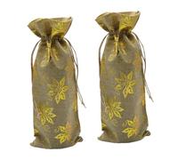 GALPADA 2pcs Drawstring Wine Bottle Bags, 15X37Cm Golden Foil Jute-Style Wrapping Covers for Sparkling and Red Wine Packaging, Holiday Party Favor Bags