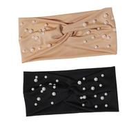 GALPADA 2PCS Elastic Pearl Hair Wrap Wide Yoga Headbands for Women Stretchy Knitted Crossed Design Lightweight Hair Accessory Suitable for Parties and Everyday Wear Random Color