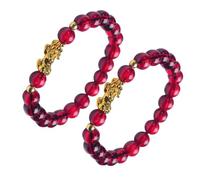GALPADA 2Pcs Garnet Beaded Bracelets Women Ethnic Style 8Mm Red Sand Gold Mythical Beast Wrist Chain for Hand Decor
