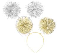 GALPADA 2Pcs Glitter Pom Pom Bopper Headbands Set with Silver and Gold Tinsel, Sparkling Party Hair Accessories for Women’S Birthday, Valentine’S Day and Festival Celebration