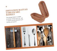GALPADA 2pcs Imitation Rattan Cutlery Storage Basket Lightweight Plastic Snack Holder Organizer for Kitchen Table Fork and Seasoning Bottle Holder Space Saving Reusable Design