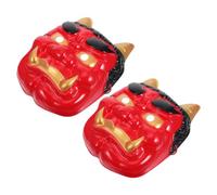 GALPADA 2pcs Japanese Monster Mask Set for Adults, Plastic Horned Samurai Face Masks with Red Hand-painted Design, Versatile Decoration Use for Sushi Bar and Masquerade Parties