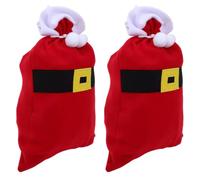 GALPADA 2pcs Large Red Flannelette Christmas Treat Bags with Festive Motifs, Reusable reusable Packaging for Xmas Party and Holiday Wrapping, for Gift and Candy Storage