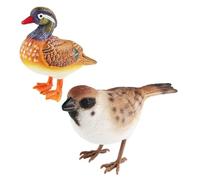 GALPADA 2pcs Lifelike Simulated Bird Figurines Small Artificial Sparrow and Duck Models for Garden Balcony Decoration Lightweight Compact Wildlife Statues with Smooth Safe Surface