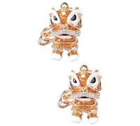 GALPADA 2pcs Lion Dancing Keychain Accessory Creative Keyring Sparkling Rhinestones Chinese Style Decorative Key Pendant for Birthdays Valentine Day and More