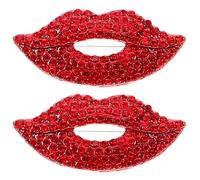 GALPADA 2pcs Lips Brooch Lapel Pin Sparkling Brooch Vintage Elegant Red Zinc Alloy Rhinestones Versatile Decorative Accessory for Valentine's Day