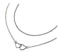 GALPADA 2pcs Matching Couple Bracelets Set Double Heart Pendant in Gunblack, Stackable Relationship Bracelets for Boyfriend and Girlfriend, Stylish Wrist Jewelry Gifts for Couples