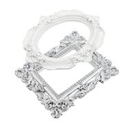 GALPADA 2Pcs Mini Photo Frames for Photo Props Vintage Round and Square Frames White and Silver Tabletop Display Nail Art Decor Retro Adornments for Home Office