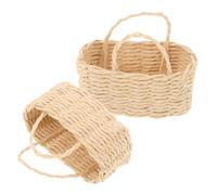 GALPADA 2Pcs Miniature Woven Baskets Dollhouse Storage Baskets for Fairy Garden Decor Unique Design for Mini Shopping Scenes Beige Color
