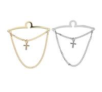 GALPADA 2pcs Necktie Chain Clips with Stylish Cross Design for Men Copper Collar Chain Accessories in Gold and Silver Functional Tie Clasps for Business Weddings Parties and Special Events