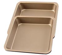 GALPADA 2Pcs Nonstick Square Carbon Steel Baking Pans Gold Thick Bread Cookie Cake Pans Reusable Kitchen Trays for Pizza Baking and Easy Cleaning