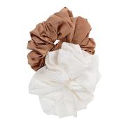 GALPADA 2pcs Oversized Ballet Style Fabric Scrunchies for Women Jumbo Hair Ties for Thick Ponytails and Braids Soft Stretchy French Satin Bands No-pull Hair Accessories Coffee White