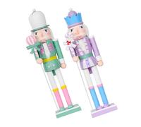 GALPADA 2pcs Pastel Color Wooden Nutcracker Figurines Christmas Ornaments Handcarved Candy Soldier Decorations for Xmas Party Table Centerpieces Festive Holiday Decor
