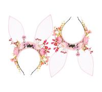 GALPADA 2pcs Rabbit Ear Headband Bunny Ears Floral Crown Headpiece for for Halloween Party