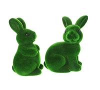 GALPADA 2Pcs Realistic Moss Rabbit Sculpture Green Bunny Decor for Indoor Easter Decoration with Fine Craftsmanship and Lifelike Details