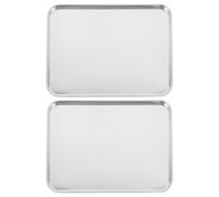 GALPADA 2pcs Rectangle Stainless Steel Serving Tray with Flat Bottom
