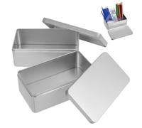 GALPADA 2pcs Rectangular Silver Metal Tin Case with Lid for Tea Leaves and Candy Storage, Small Portable Wrapping Tin Box Suitable for Kitchen and Travel