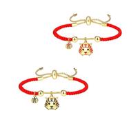 GALPADA 2pcs Red Cord Bracelets with Tiger Charms, Braided Knot Design in Alloy and Rope, Bring Fortune and Blessing, Birthday Gift for Friends and Families
