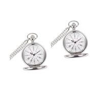 GALPADA 2pcs Retro Pocket Watch Large Fashionable Smooth Quartz Silver Thin Chain Elegant Vintage Design for Men and Women for Any Occasion