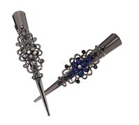 GALPADA 2pcs Retro Rhinestone Hair Clips Large Metal Horn Hair Clamps for Women for Styling Salon Use in Black and Blue