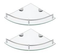GALPADA 2pcs Shower Glass Shelf: Triangle Corner Bathroom Racks - Shower Caddy Organizer with Rail - Wall Mounted Floating Glass Shelves for Soap Toiletries Air Freshener