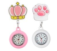 GALPADA 2pcs Silicone Glow-in-the-Dark Fob Watch Clip-on Pocket Watch for Professionals Quartz Movement Lightweight Suitable for Nurses and Students