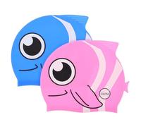 GALPADA 2pcs Silicone Swim Cap Fish Shaped Bathing Caps for Boys and Stretchable Swimming Hats for Long and Hair Dual Blue and Pink Colors for Pool and Beach Safety