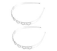 GALPADA 2pcs Silver Rhinestone Headbands for Women Double-layer Metal Hairbands with Love Heart Shape, Comfortable and Stylish Hair Accessories for Weddings and Special Events