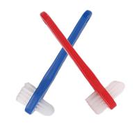 GALPADA 2pcs Small Double-Head Denture Toothbrushes for Retainer and Braces Cleaning, Delicate Bulk Dental Brush Set with Blue and Red Handles for Oral Care