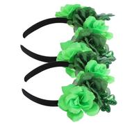 GALPADA 2pcs St Patrick's Day Irish Headbands for Women with Green Clover Motifs and Rose Floral Elements, Decorative Festival Headdress Made of Cloth, for Saint Patrick's Day and Modern