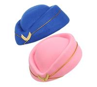 GALPADA 2pcs Stylish Flight Attendant Hat for Women Lightweight Airline Stewardess Beret in Pink Blue Comfortable Soft Woolen for Role Play Cosplay Career Dress and Stage Performance