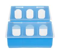 GALPADA 2pcs Three-compartment Plastic Bird Feeder with Lid for Cage Feeding, Blue Pigeon Water Feeder Bowl Designed for Game Bird and Poultry, Keeps Contents Clean and Fresh