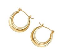 GALPADA 2pcs U-shaped Copper Earrings for Women Golden Hooped Studs with Glossy Finish Simple Europe America Style for Office Travel Beach Party Accessories
