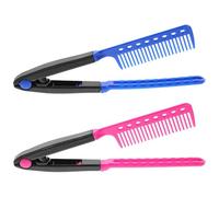 GALPADA 2pcs V-shaped Hair Straightening Comb with Clip, Portable Plastic Hairdressing Styling Combs for Gentle Scalp Care and Easy Hair Straightening
